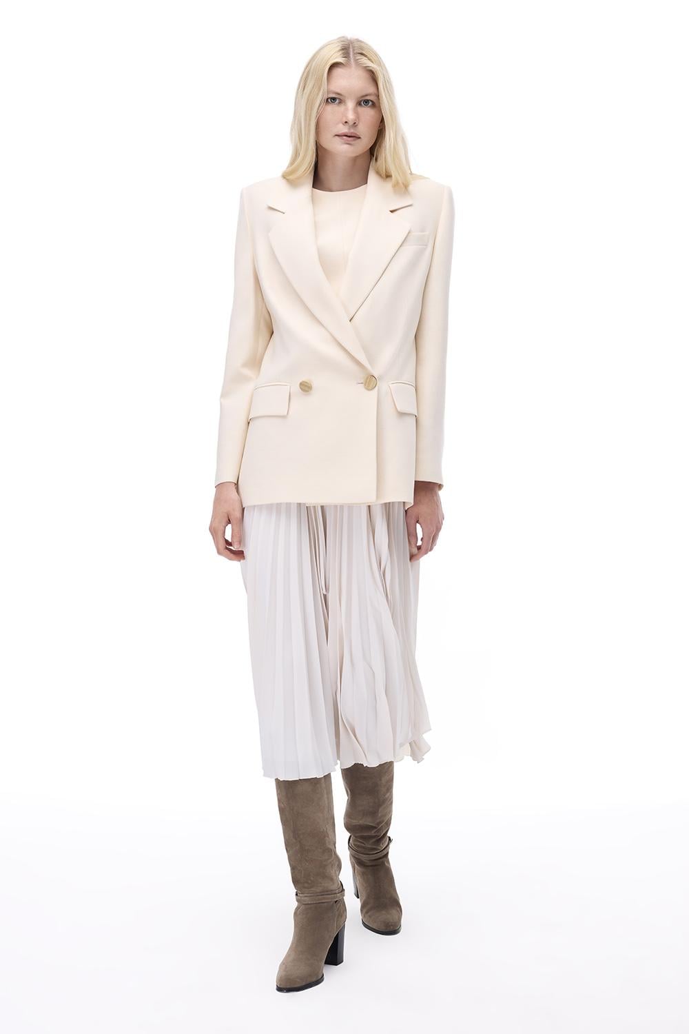  Seras Rahat Kalıp Standart Boy Takma Kol Ceket Yaka Bej Ceket