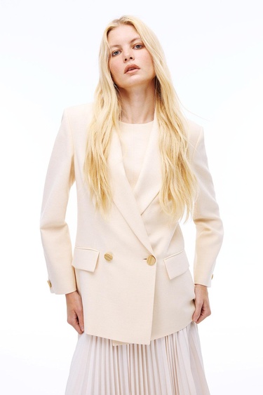  Seras Rahat Kalıp Standart Boy Takma Kol Ceket Yaka Bej Ceket