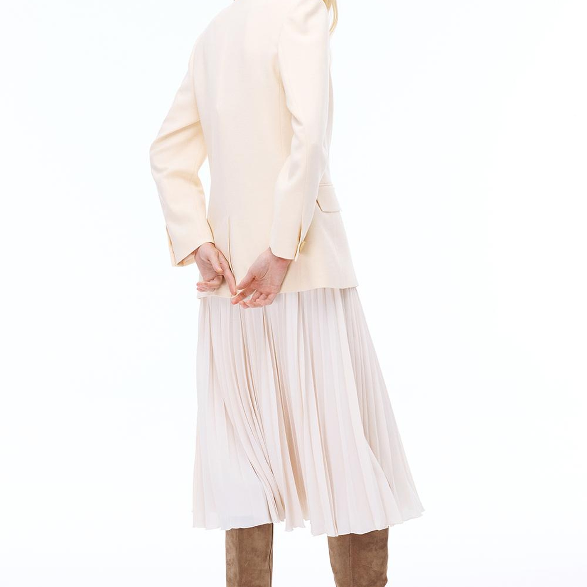 Seras Rahat Kalıp Standart Boy Takma Kol Ceket Yaka Bej Ceket