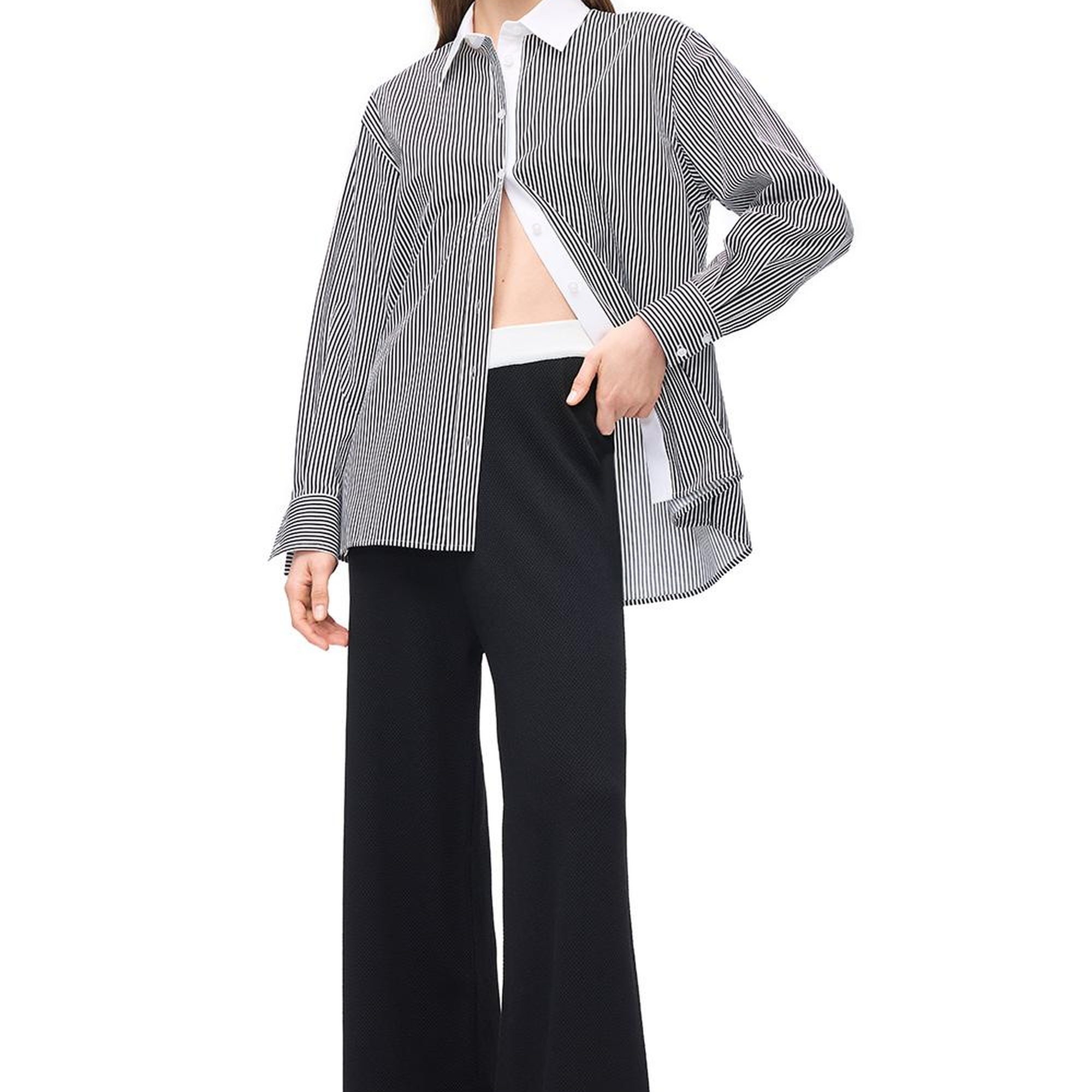 Siyah Beyaz İnnas Rahat Kalıp Uzun Kol Gömlek