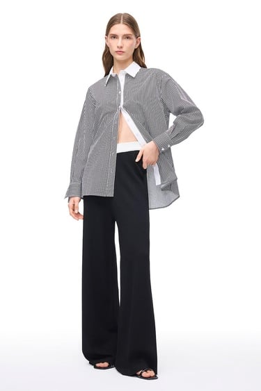  Siyah Beyaz İnnas Rahat Kalıp Uzun Kol Gömlek