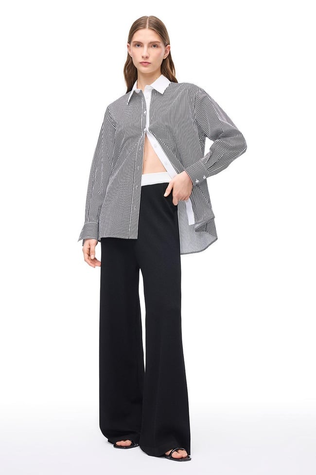  Siyah Beyaz İnnas Rahat Kalıp Uzun Kol Gömlek