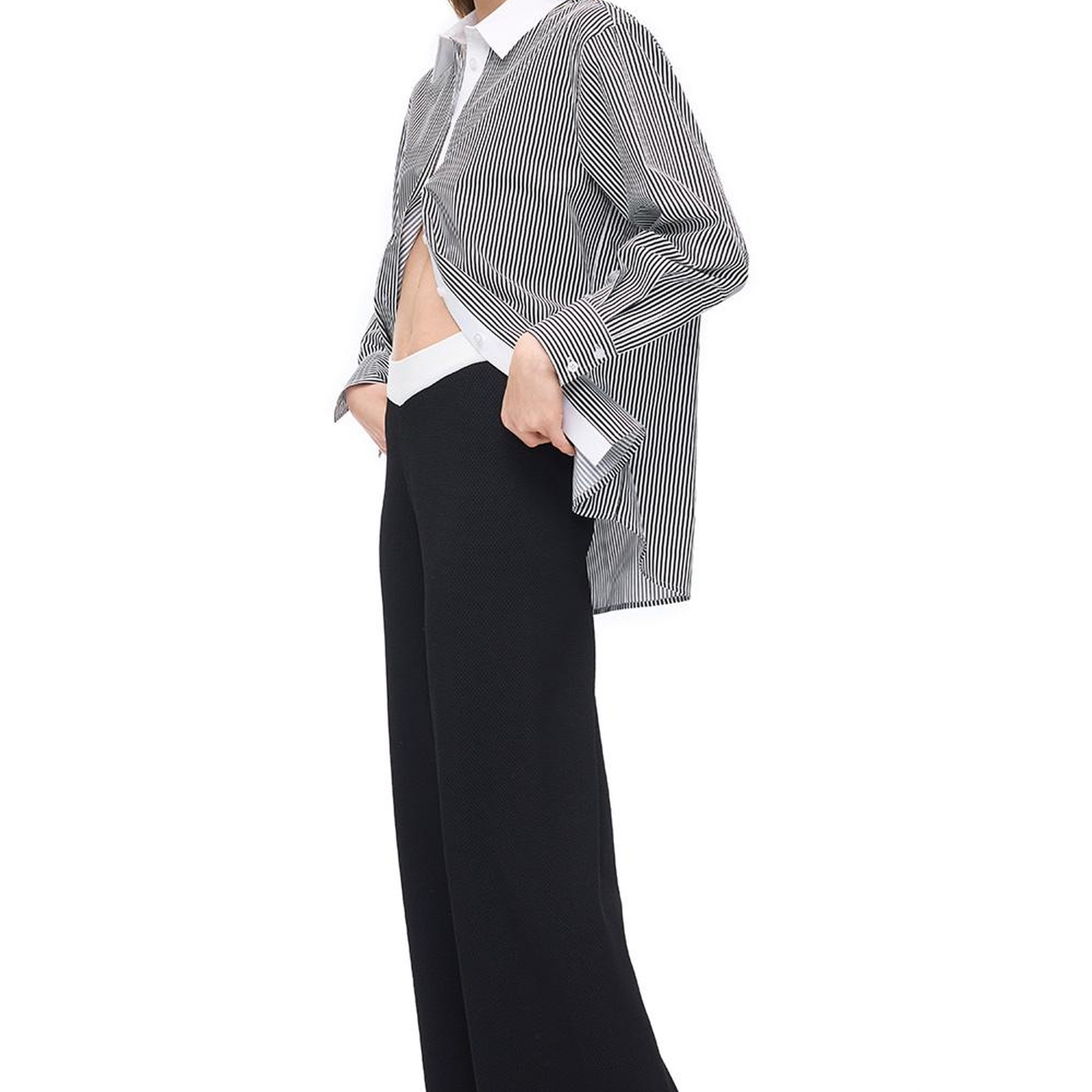 Siyah Beyaz İnnas Rahat Kalıp Uzun Kol Gömlek