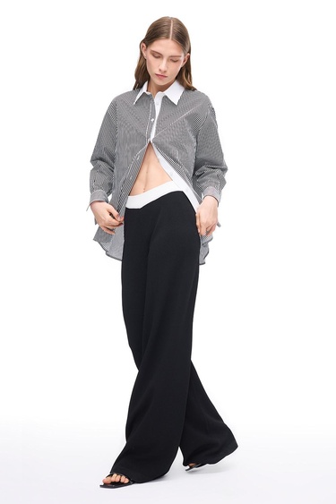  Siyah Beyaz İnnas Rahat Kalıp Uzun Kol Gömlek