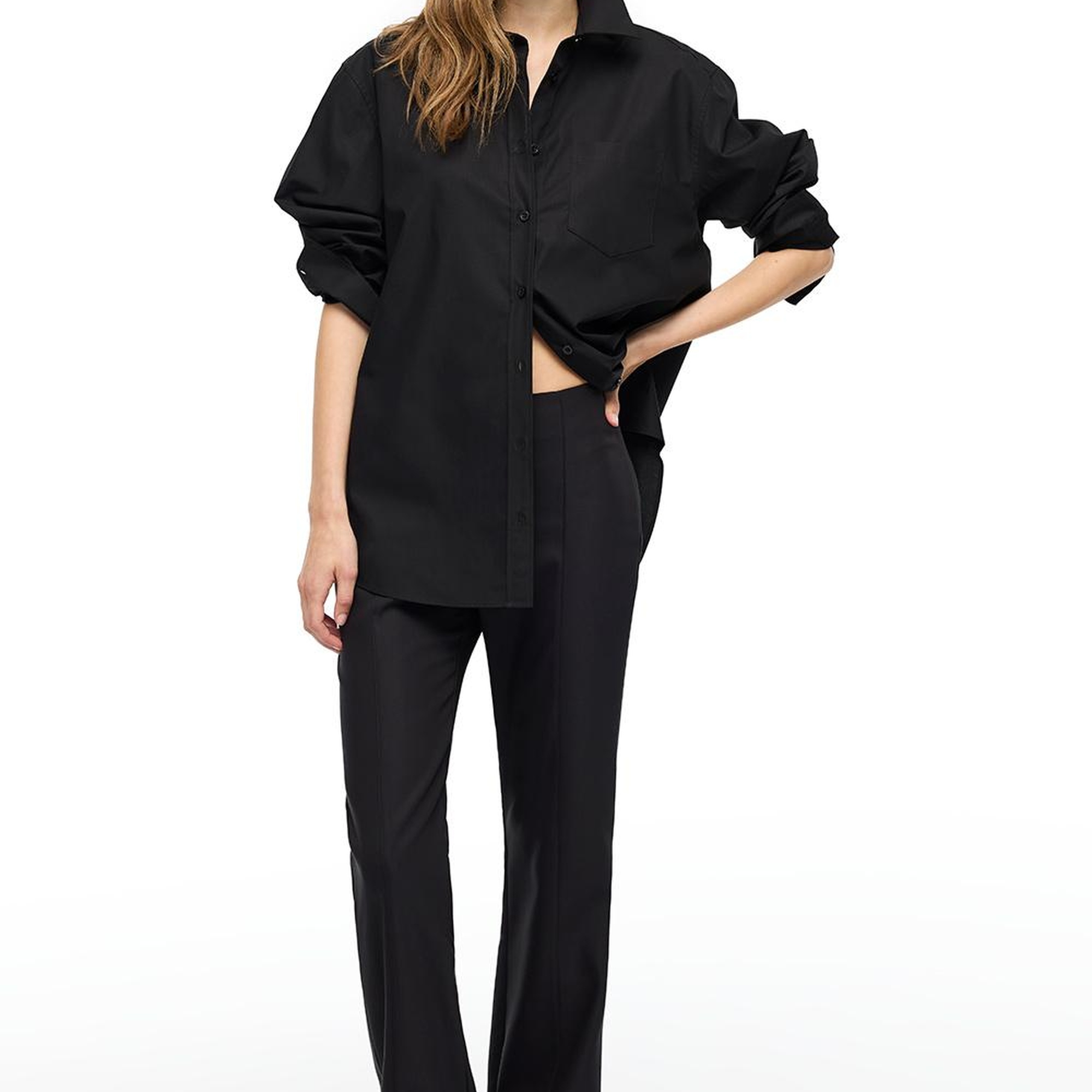 Siyah Albas Rahat Kalıp Uzun Kol Gömlek