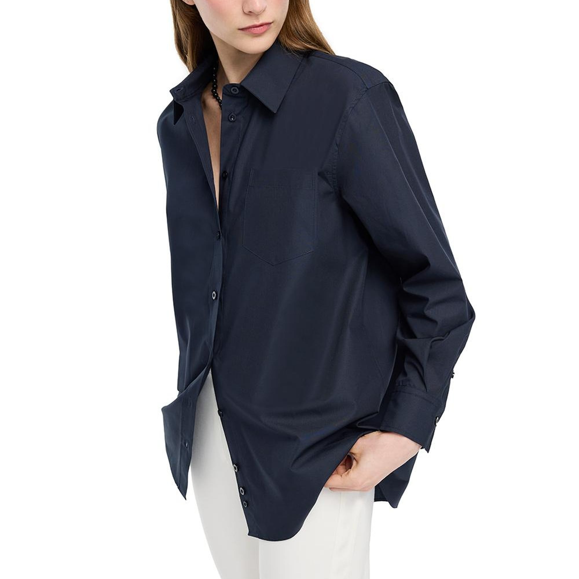 Lacivert Albas Rahat Kalıp Uzun Kol Gömlek