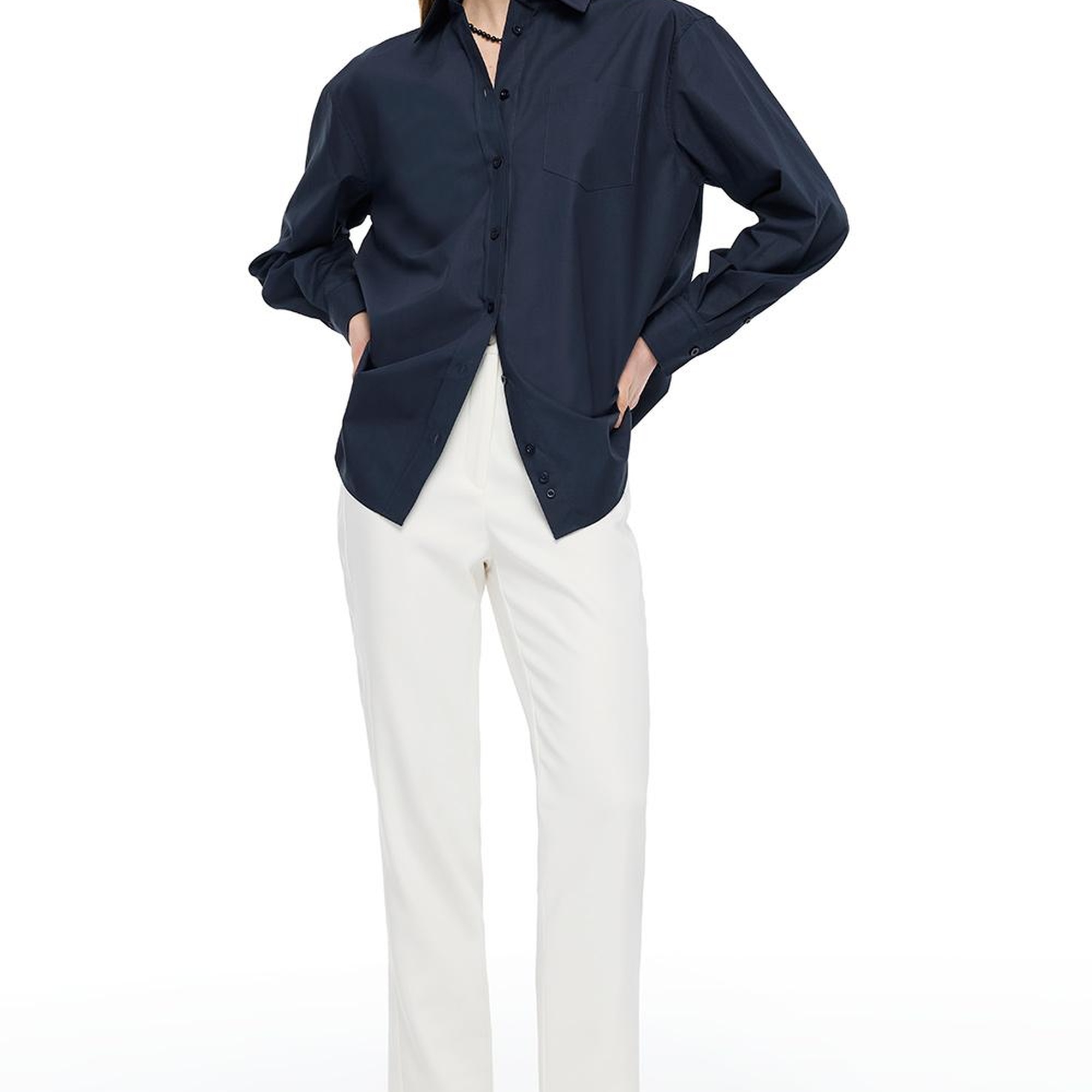 Lacivert Albas Rahat Kalıp Uzun Kol Gömlek