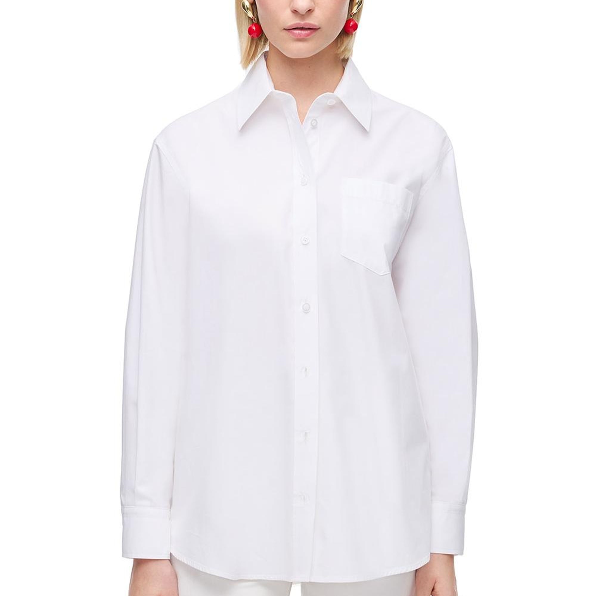 Beyaz Albas Rahat Kalıp Uzun Kol Gömlek