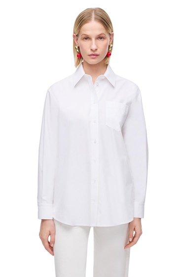  Beyaz Albas Rahat Kalıp Uzun Kol Gömlek