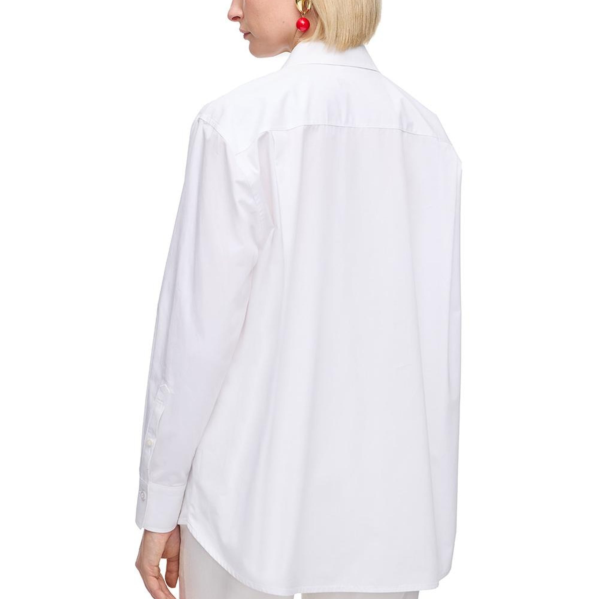 Beyaz Albas Rahat Kalıp Uzun Kol Gömlek