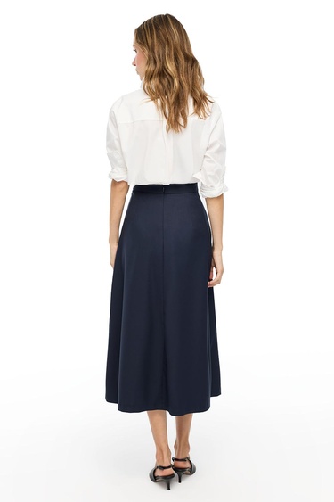  Lacivert Gemas Regular Fit Yüksek Bel Midi Boy Etek
