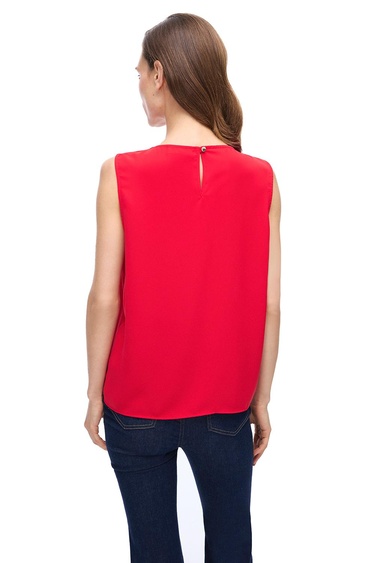  Farewell Regular Fit Standart Boy Sıfır Kol Bisiklet Yaka Kırmızı Bluz