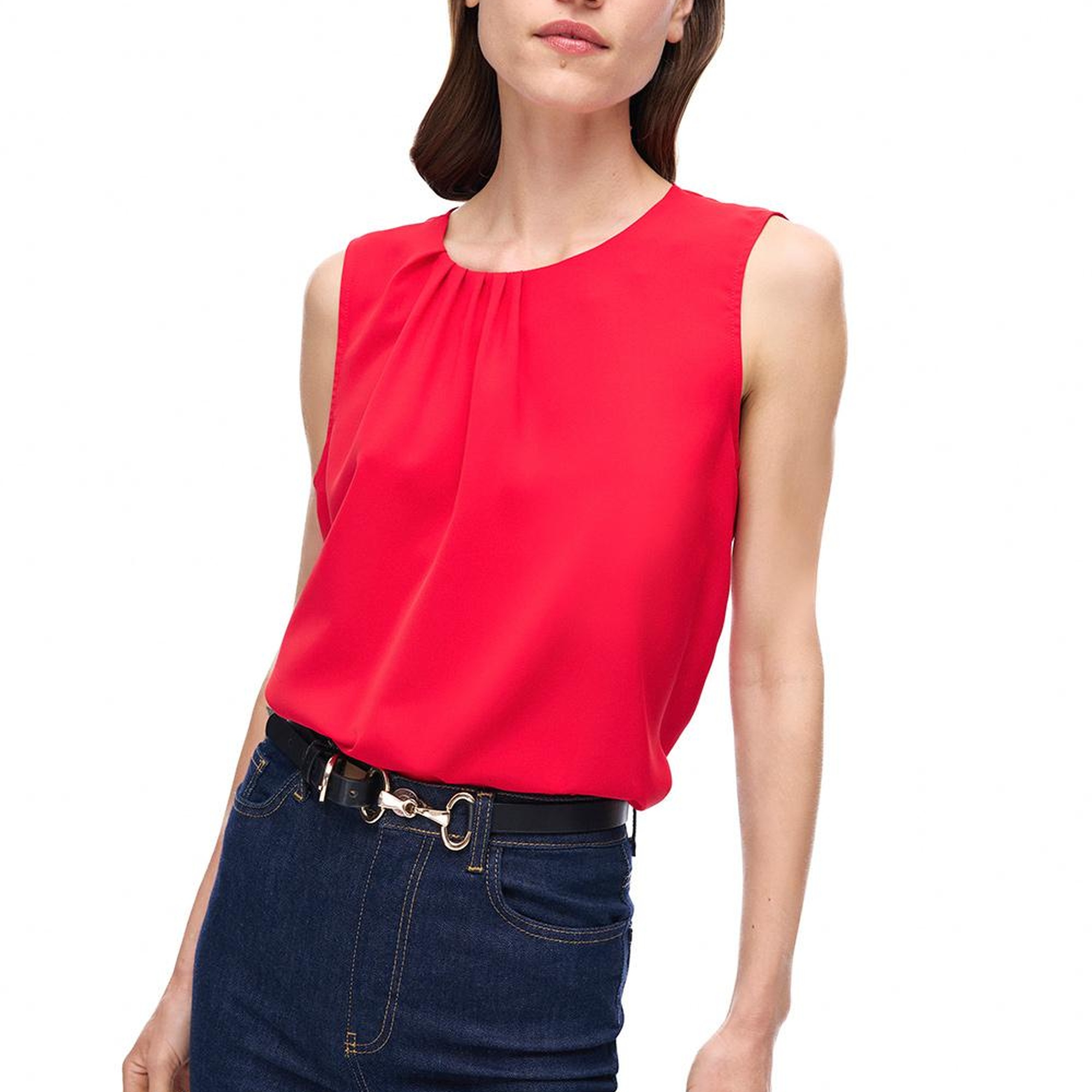 Farewell Regular Fit Standart Boy Sıfır Kol Bisiklet Yaka Kırmızı Bluz