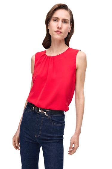  Farewell Regular Fit Standart Boy Sıfır Kol Bisiklet Yaka Kırmızı Bluz