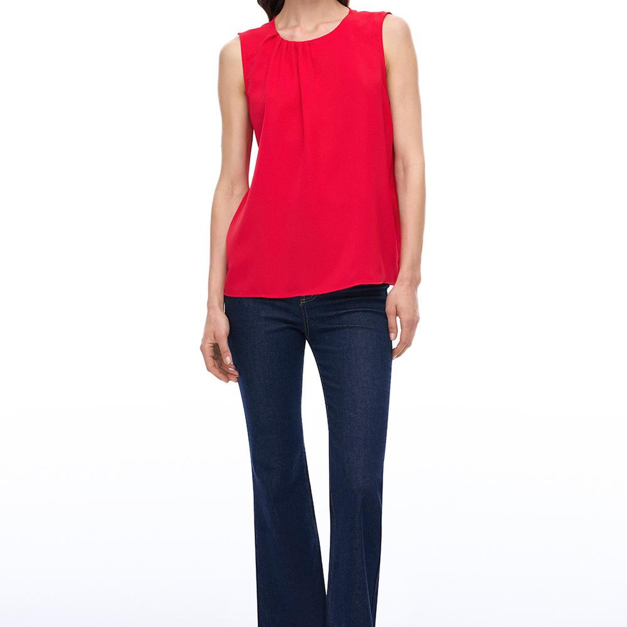 Farewell Regular Fit Standart Boy Sıfır Kol Bisiklet Yaka Kırmızı Bluz