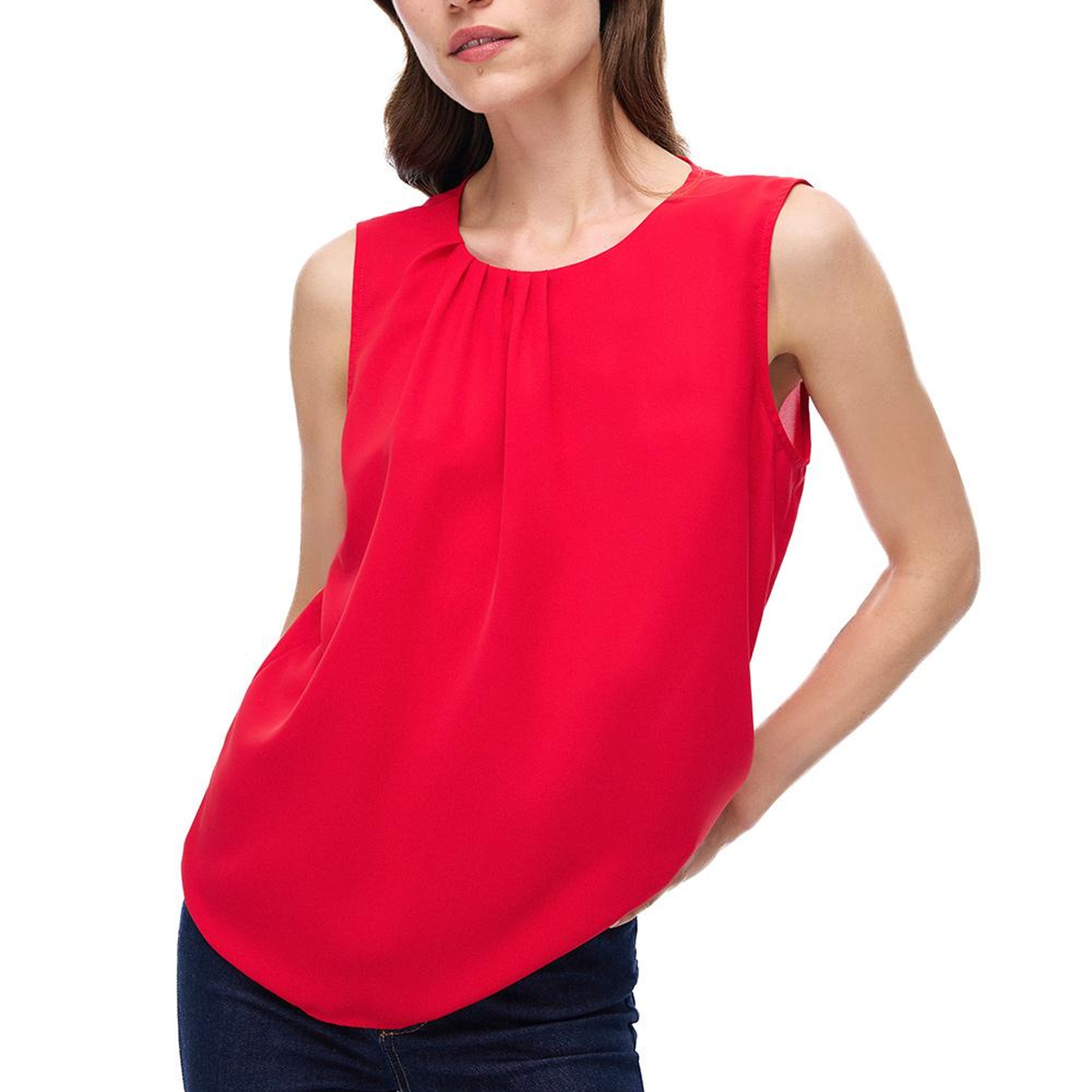 Farewell Regular Fit Standart Boy Sıfır Kol Bisiklet Yaka Kırmızı Bluz