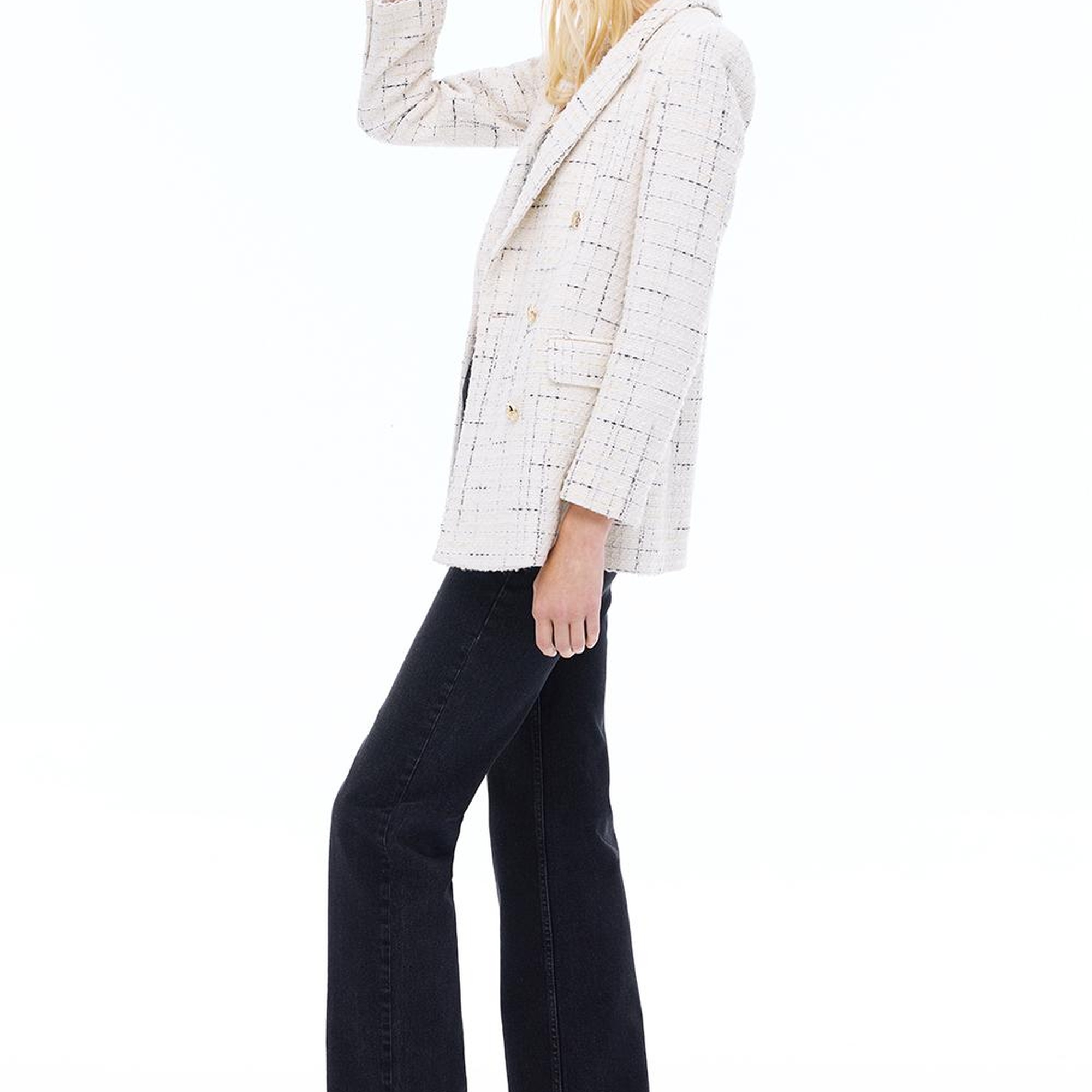 Fancy Regular Fit Standart Boy Takma Kol Ceket Yaka Ekru Renk Kadın Ceket