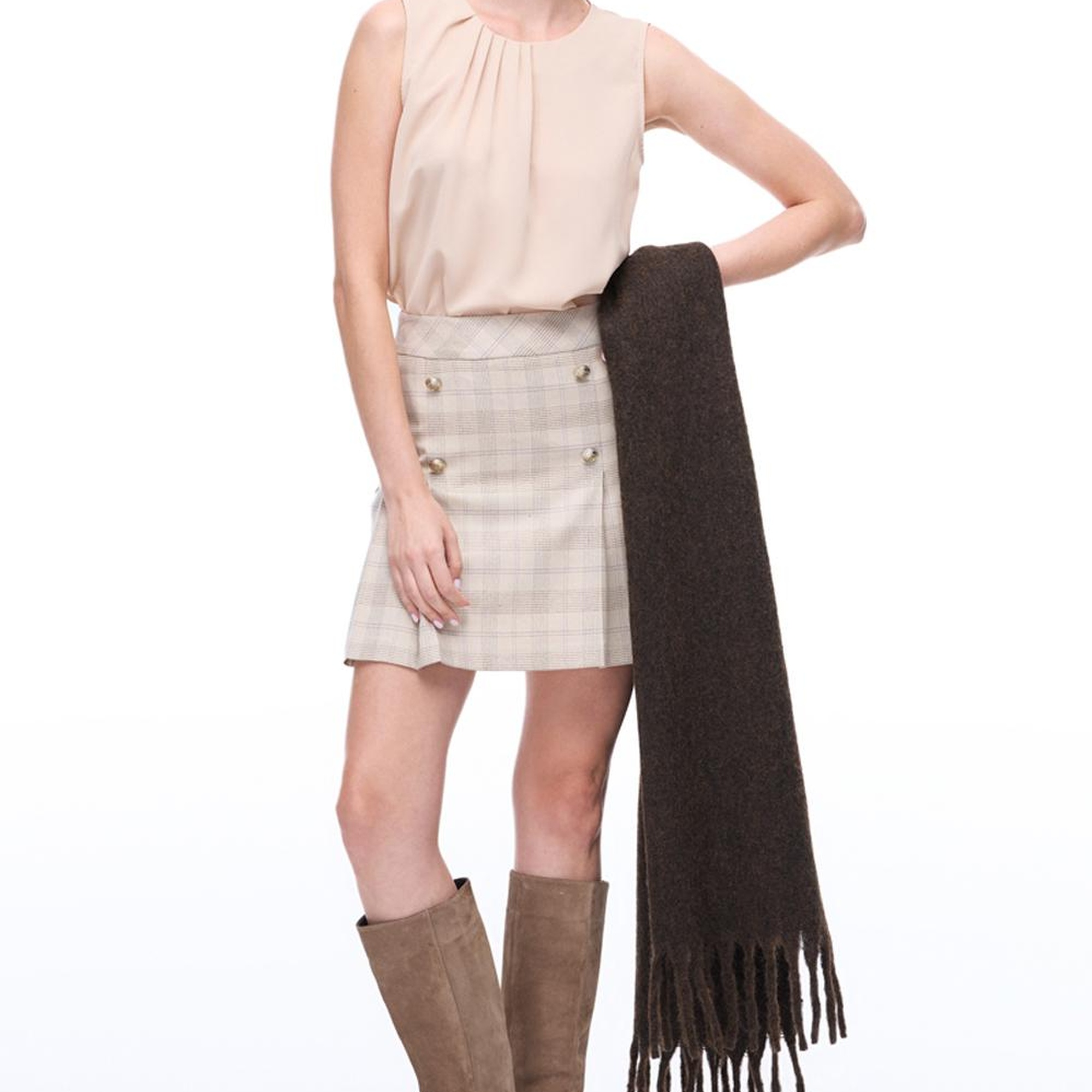 Farewell Regular Fit Standart Boy Sıfır Kol Bisiklet Yaka Nude Bluz