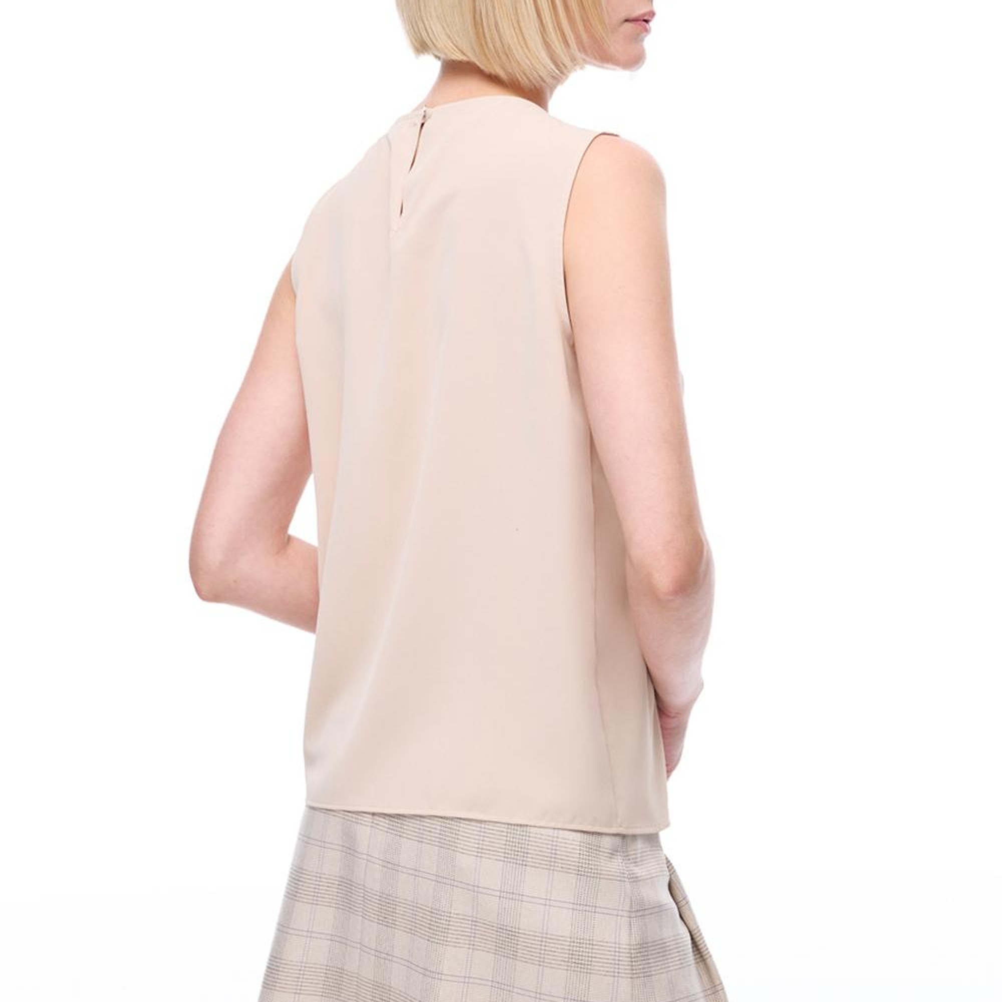 Farewell Regular Fit Standart Boy Sıfır Kol Bisiklet Yaka Nude Bluz