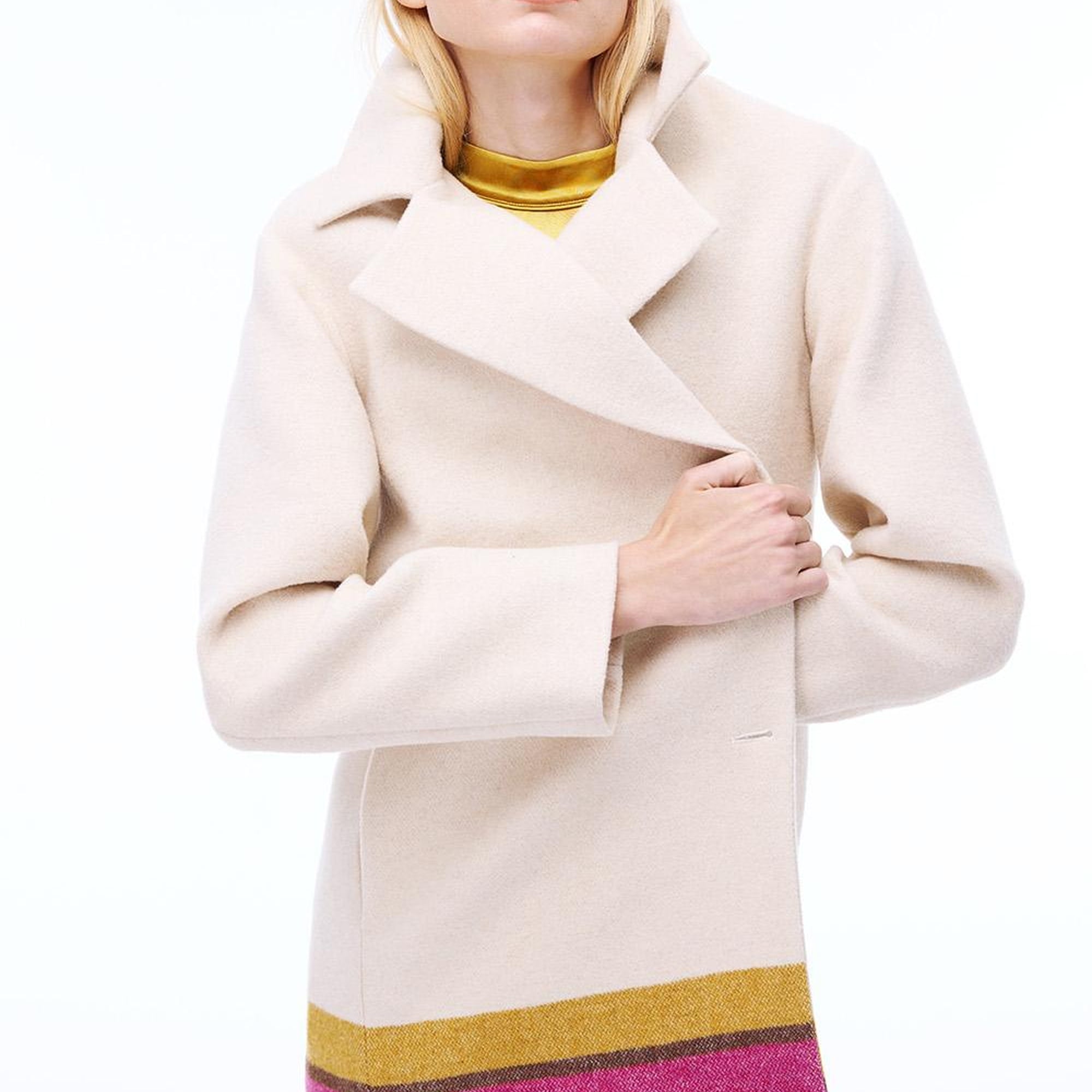 Pleasant Rahat Kalıp Diz Boy Ceket Yaka Bej Renk Kadın Kaban