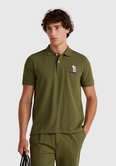  Erkek Haki %100 Koton Peanuts Baskılı Polo T-Shirt
