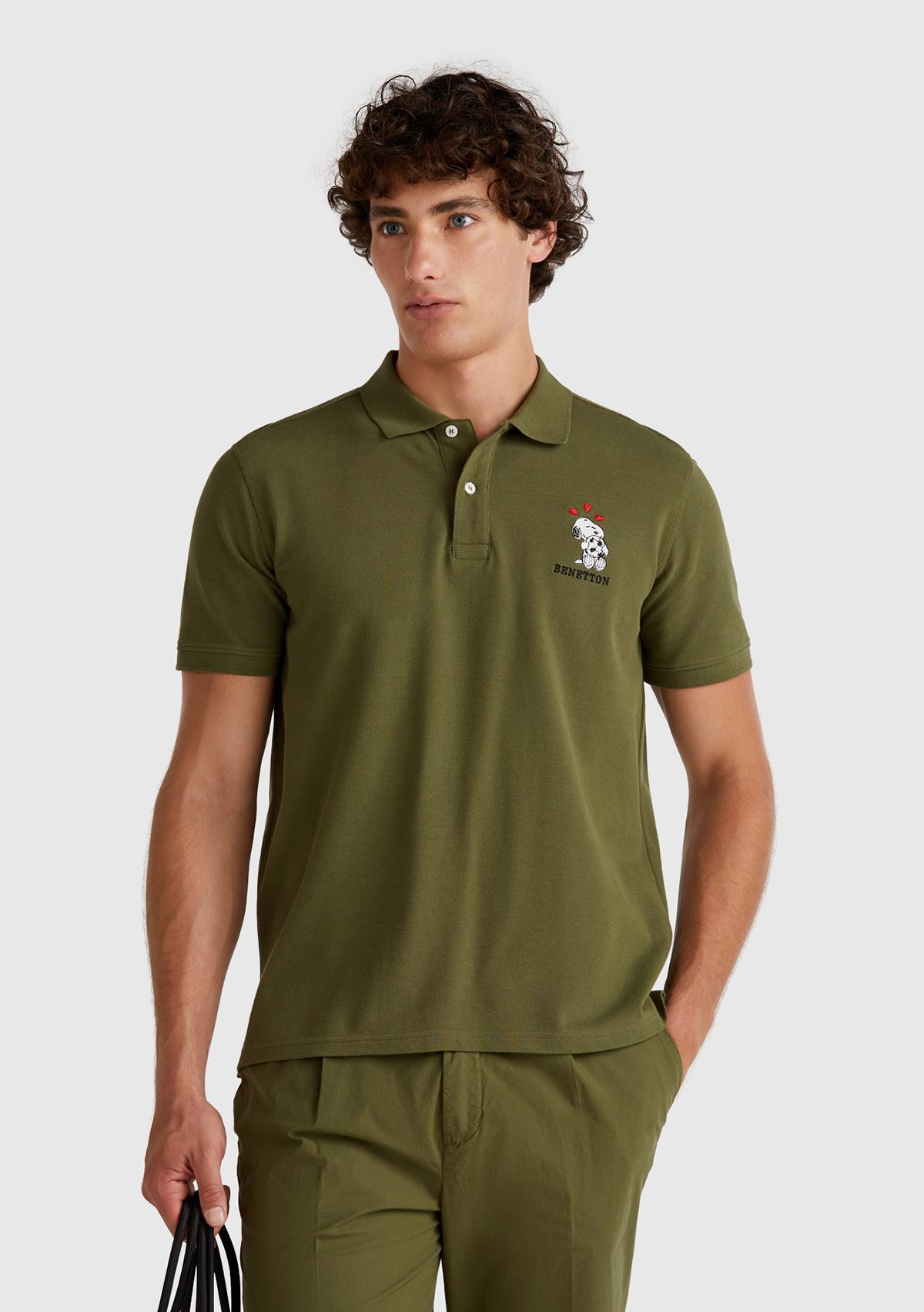  Erkek Haki %100 Koton Peanuts Baskılı Polo T-Shirt