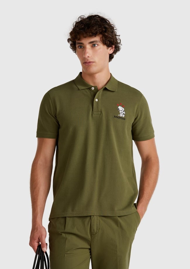  Erkek Haki %100 Koton Peanuts Baskılı Polo T-Shirt