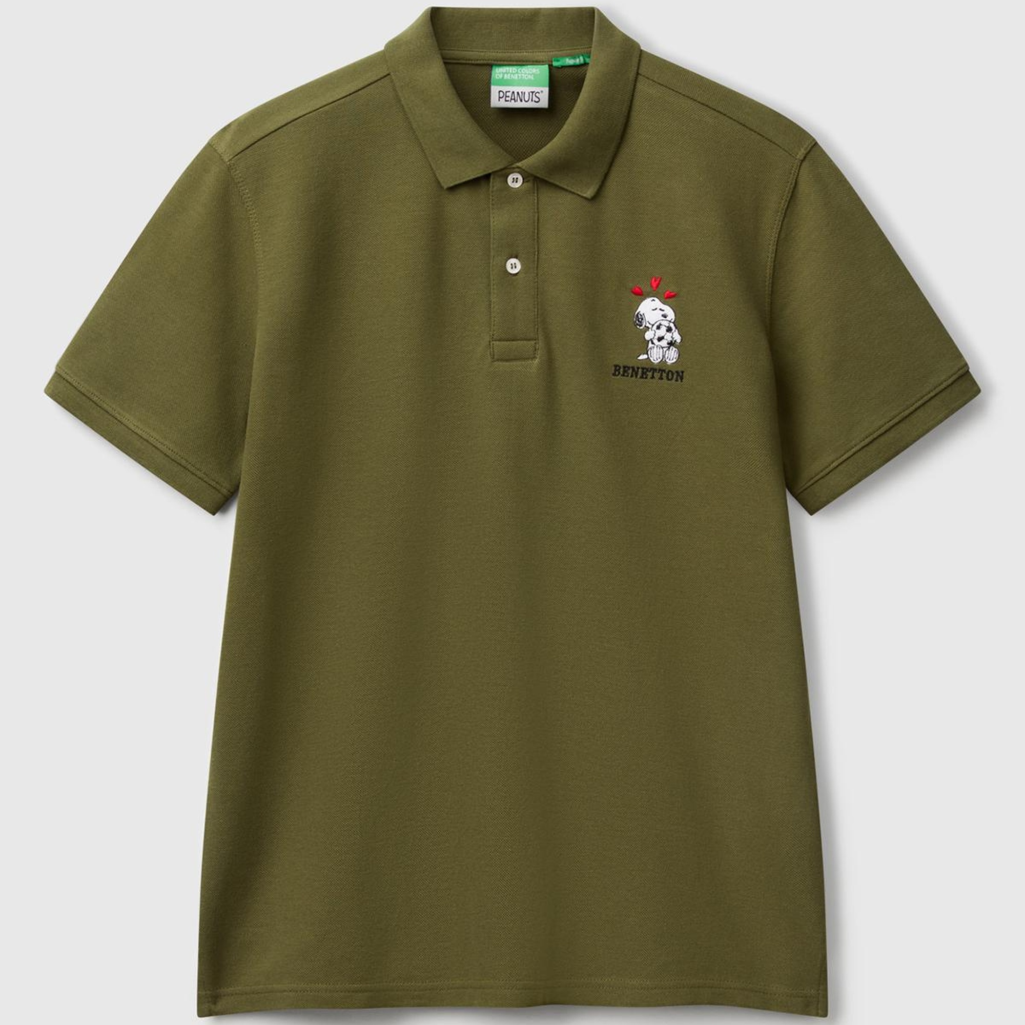 Erkek Haki %100 Koton Peanuts Baskılı Polo T-Shirt