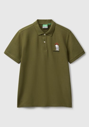  Erkek Haki %100 Koton Peanuts Baskılı Polo T-Shirt