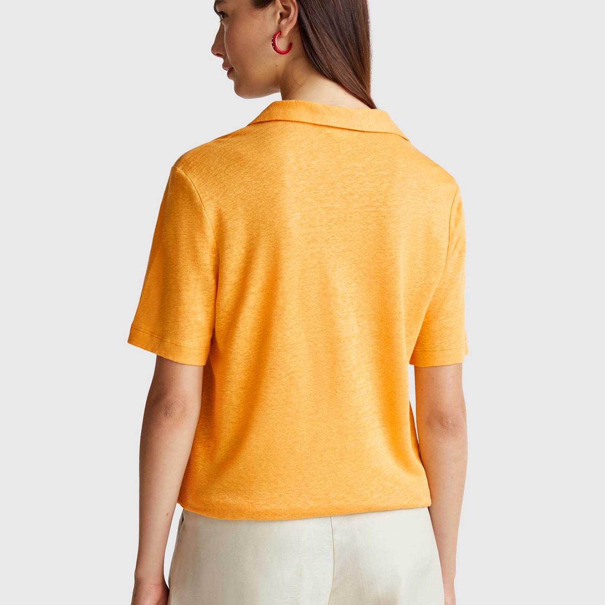 Kadın Sarı %100 Keten Polo Yaka T-Shirt