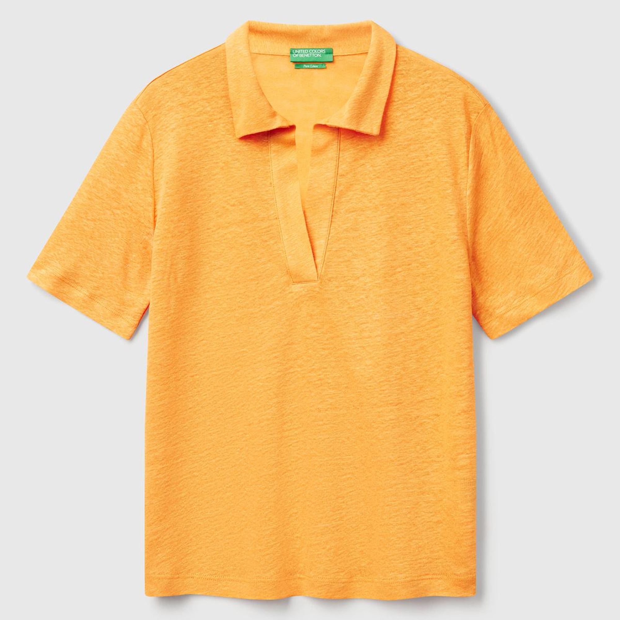 Kadın Sarı %100 Keten Polo Yaka T-Shirt