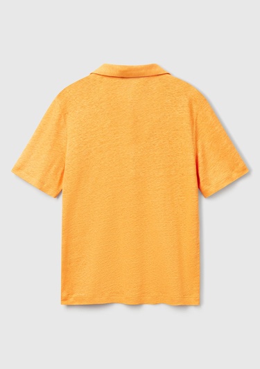  Kadın Sarı %100 Keten Polo Yaka T-Shirt