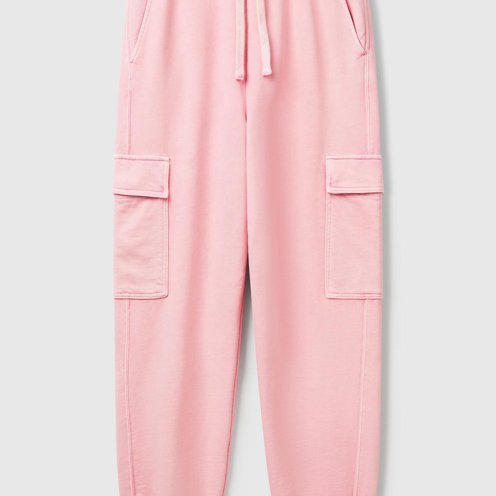 Kadın Pembe %100 Pamuk Beli İpli Relax Fit Kargo Eşofman Altı