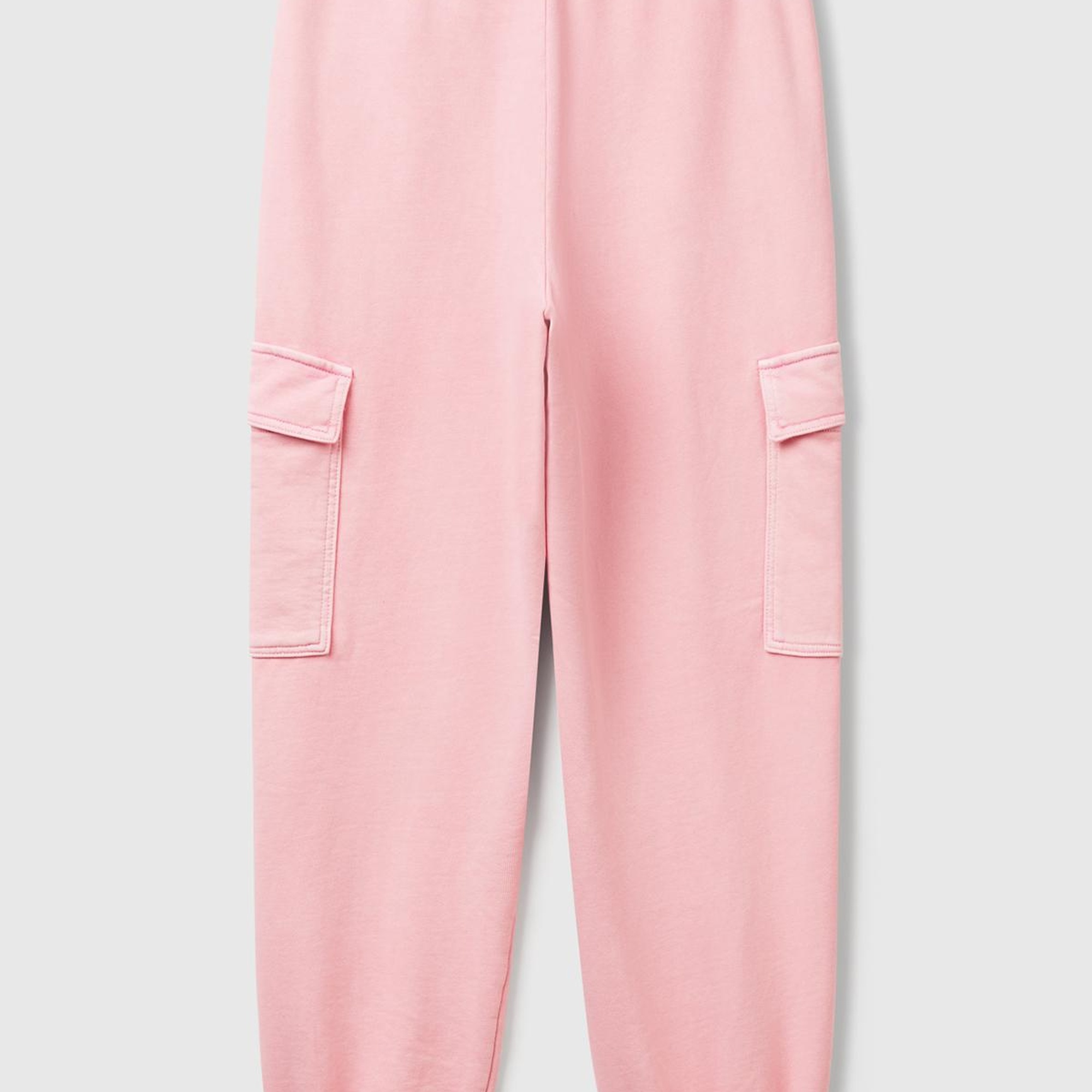 Kadın Pembe %100 Pamuk Beli İpli Relax Fit Kargo Eşofman Altı