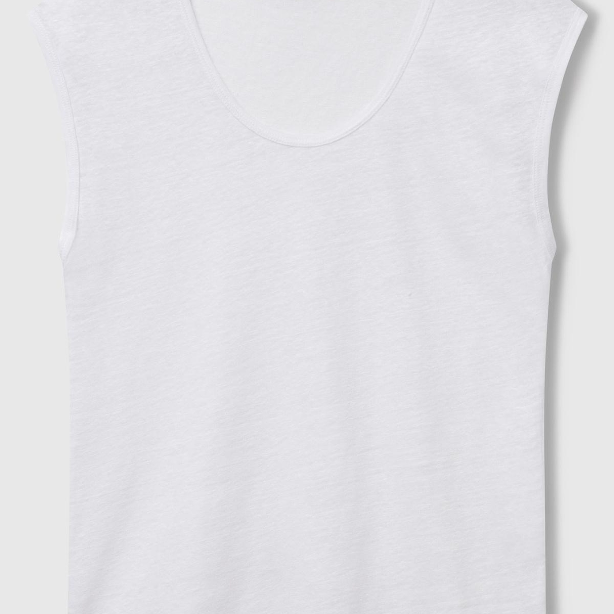 Kadın Beyaz %100 Keten Yanları Yırtmaçlı Relax Fit Yuvarlak Yaka T-Shirt