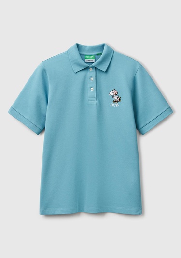  Kadın %100 Koton Peanuts Baskılı Polo T-Shirt