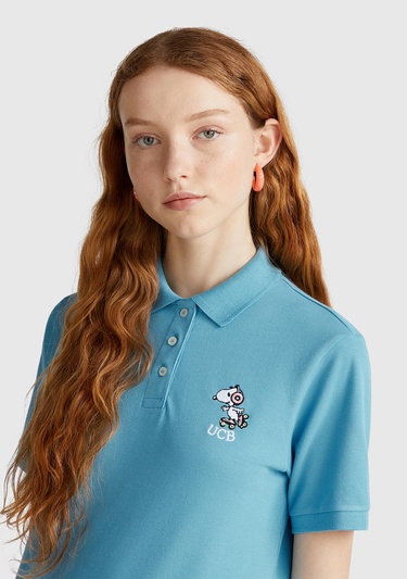  Kadın %100 Koton Peanuts Baskılı Polo T-Shirt