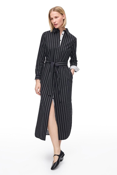  Siyah Toris Rahat Kalıp Diz Boy Elbise