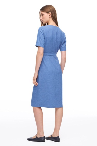  Mavi Torp Regular Fit Diz Altı Elbise
