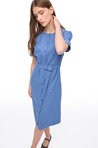  Mavi Torp Regular Fit Diz Altı Elbise