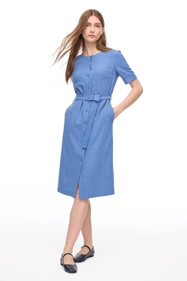  Mavi Torp Regular Fit Diz Altı Elbise