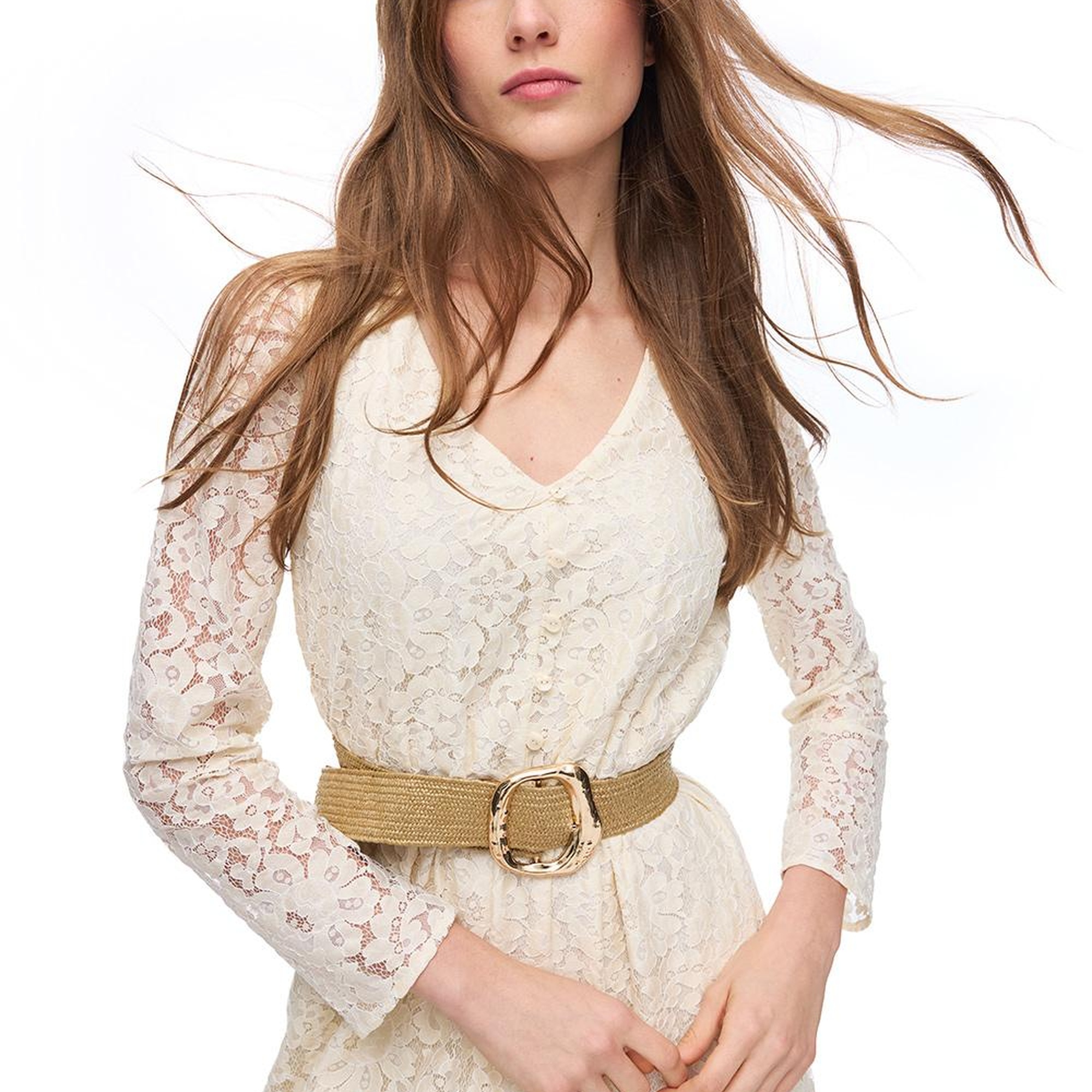 Krem İolite Regular Fit Çiçekli Midi Boy Elbise