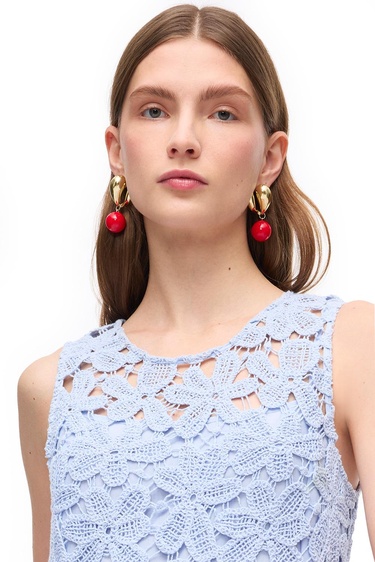  Dantel Detaylı Bisiklet Yaka Mini Pamuklu Elbise