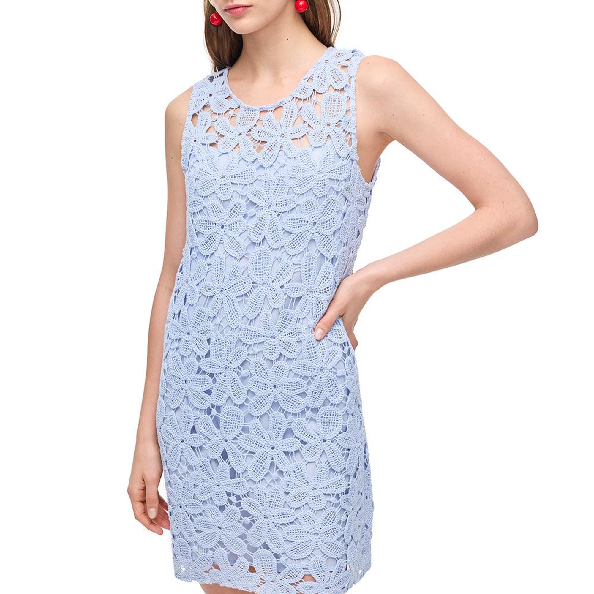 Dantel Detaylı Bisiklet Yaka Mini Pamuklu Elbise