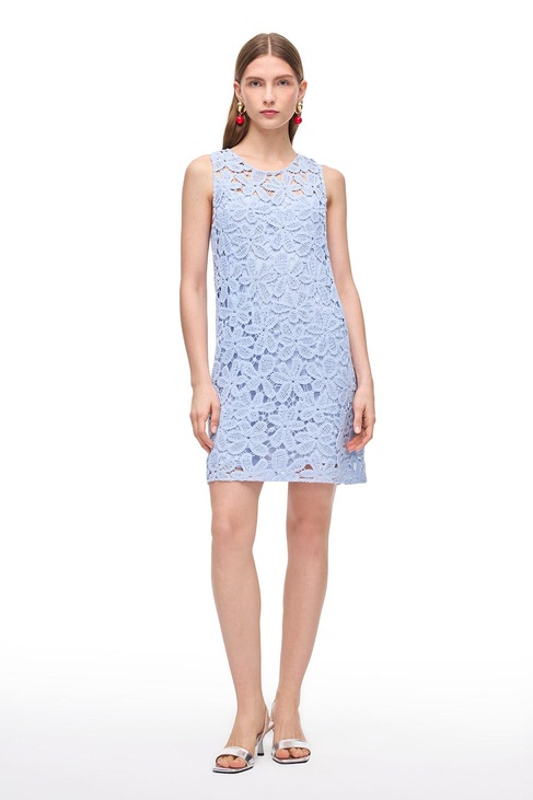  Dantel Detaylı Bisiklet Yaka Mini Pamuklu Elbise