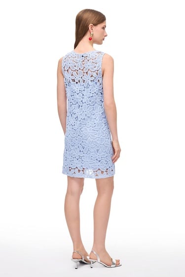  Dantel Detaylı Bisiklet Yaka Mini Pamuklu Elbise