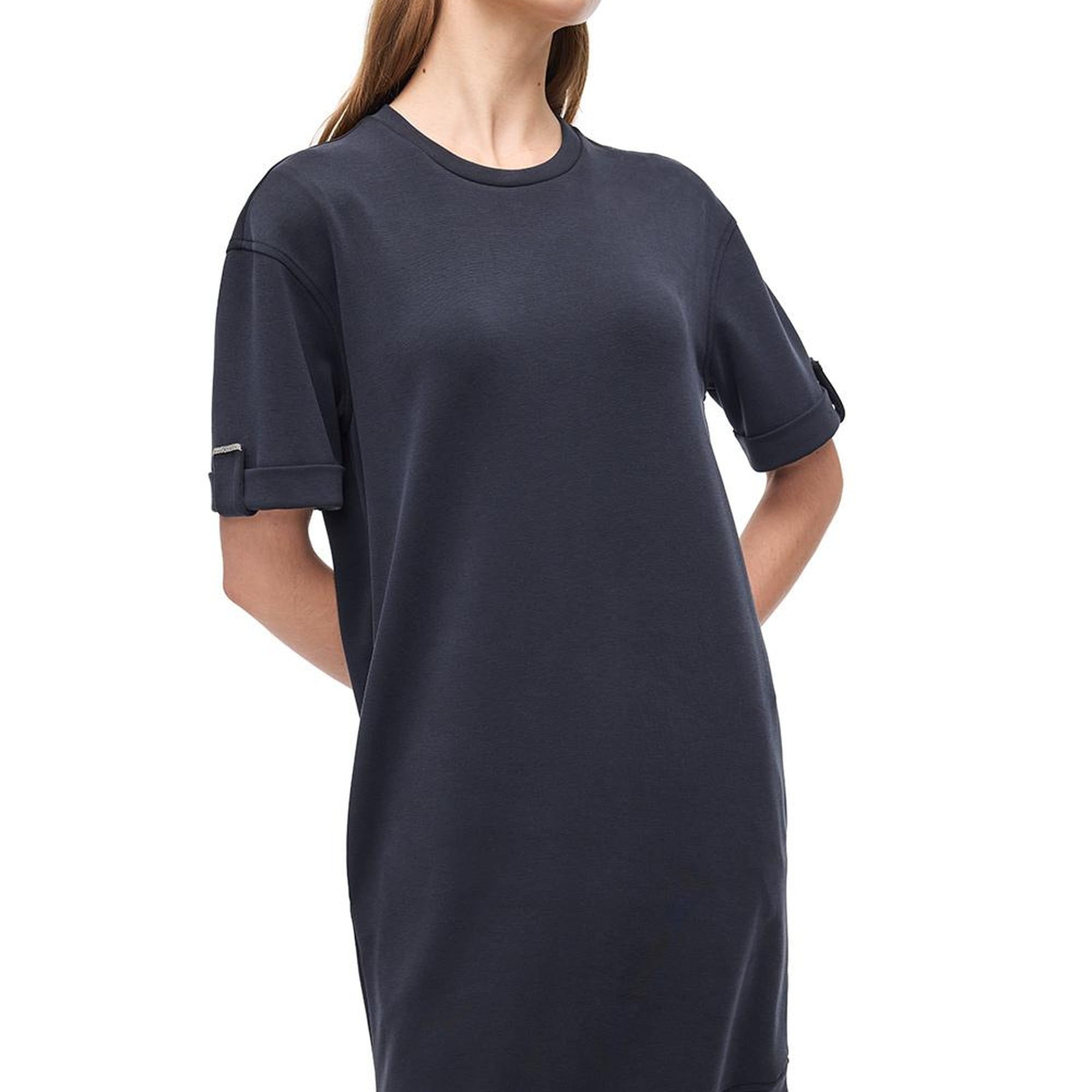 Siyah Elkes Rahat Kalıp Düz Diz Üstü Elbise