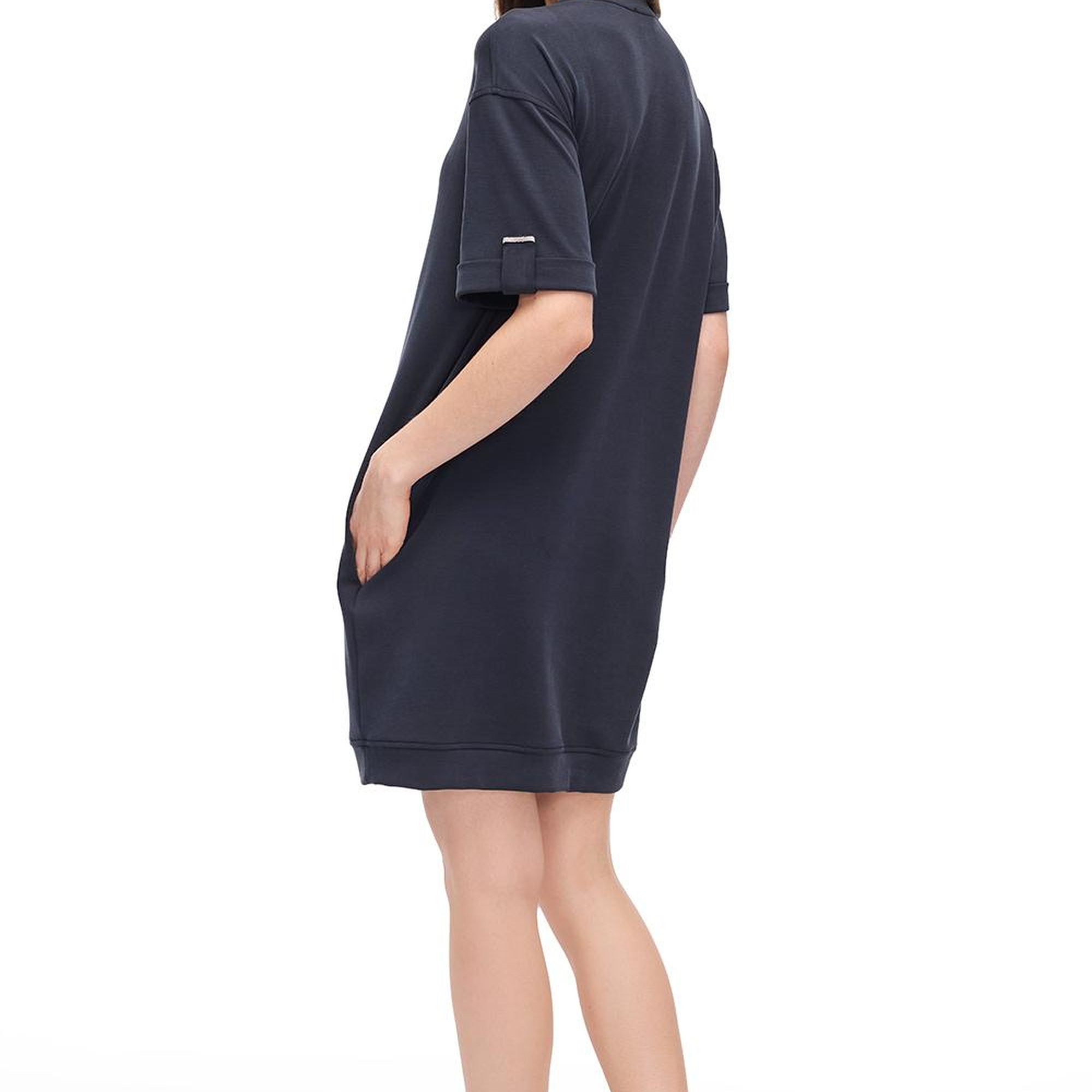 Siyah Elkes Rahat Kalıp Düz Diz Üstü Elbise