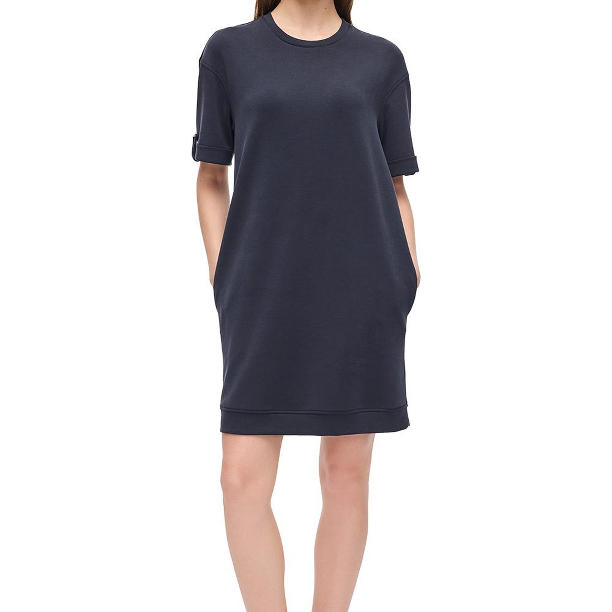 Siyah Elkes Rahat Kalıp Düz Diz Üstü Elbise