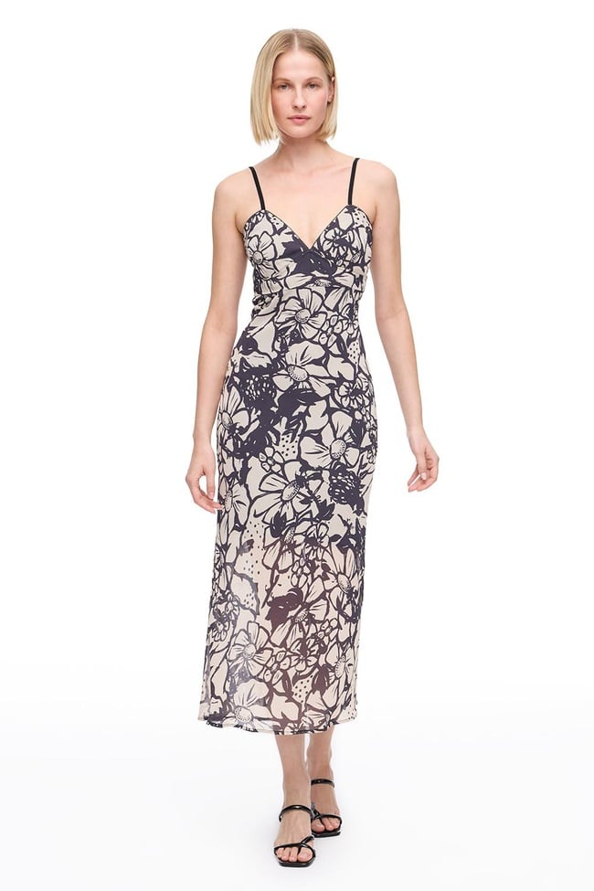  Bej Siyah Caias Regular Fit Çiçekli Maxi Boy Elbise